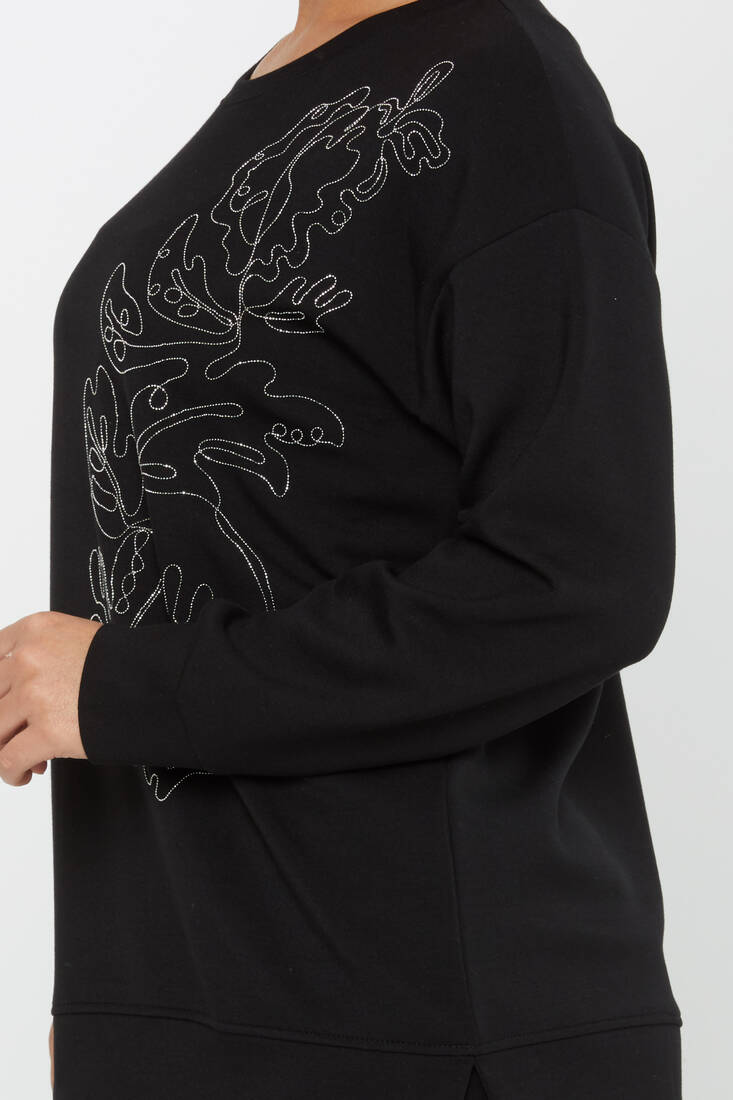 Women's Sweatshirt Embroidered Black - 17784 | KAZEE