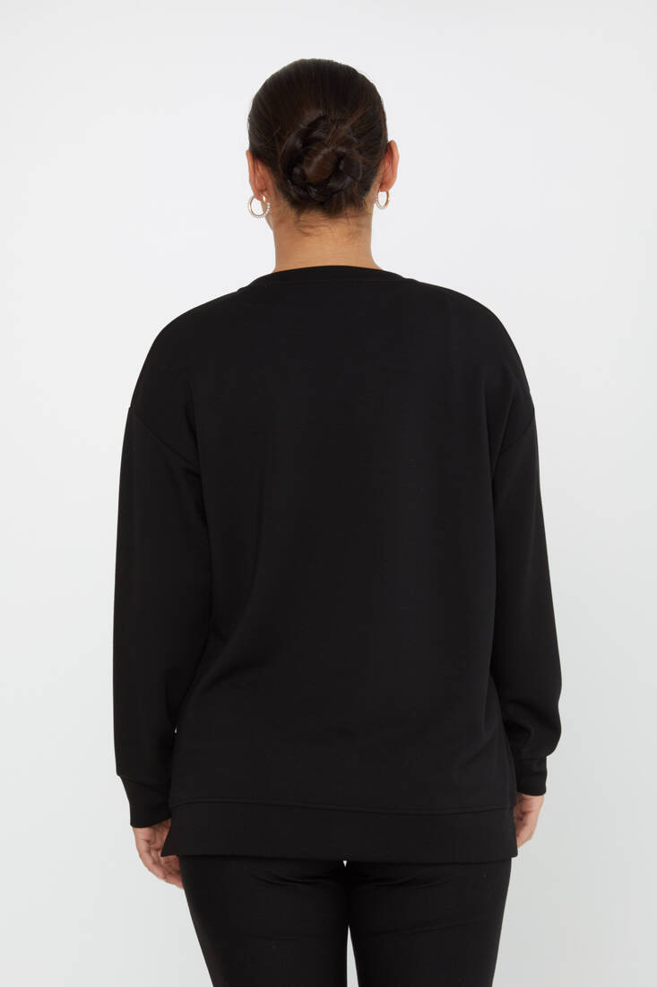 Women's Sweatshirt Embroidered Black - 17784 | KAZEE