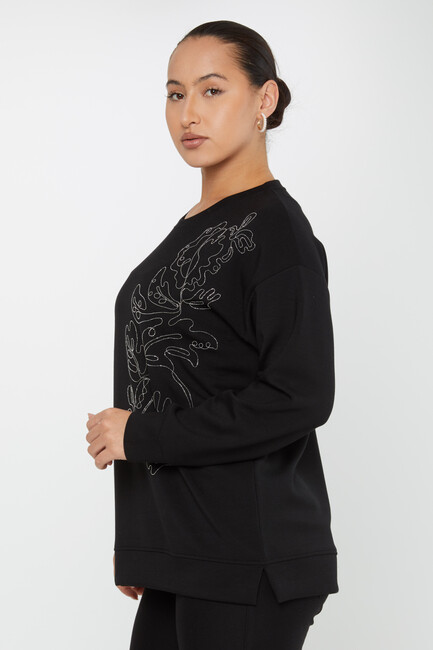 Women's Sweatshirt Embroidered Black - 17784 | KAZEE - Thumbnail