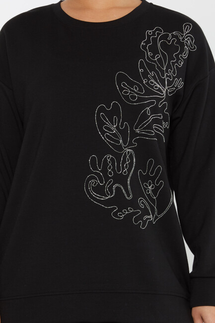 Women's Sweatshirt Embroidered Black - 17784 | KAZEE - Thumbnail