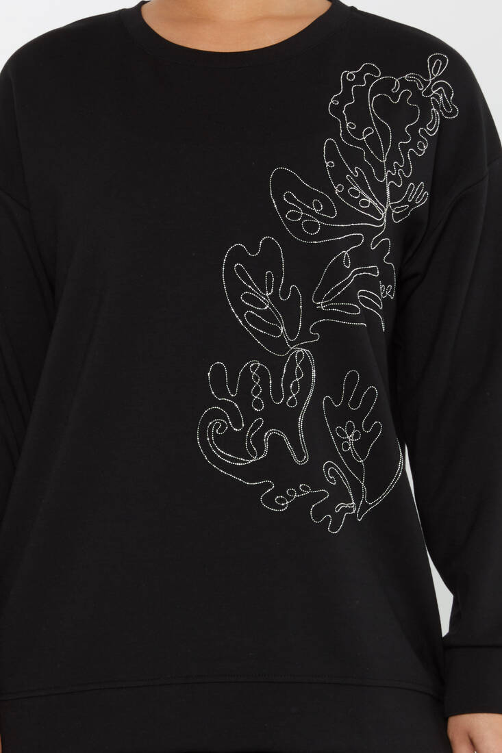 Women's Sweatshirt Embroidered Black - 17784 | KAZEE