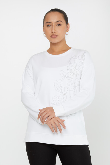 Women's Sweatshirt Embroidered Ecru - 17784 | KAZEE - Thumbnail