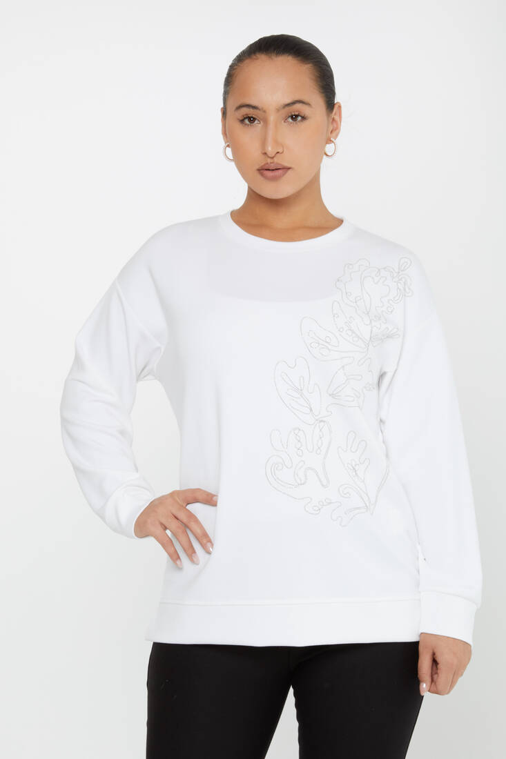 Women's Sweatshirt Embroidered Ecru - 17784 | KAZEE