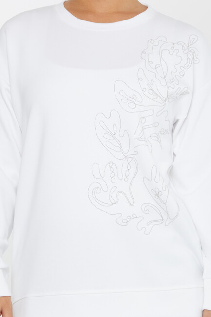 Women's Sweatshirt Embroidered Ecru - 17784 | KAZEE - Thumbnail