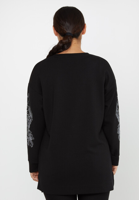 Women's Sweatshirt Embroidered Floral Pattern Black - 17783 | KAZEE - Thumbnail