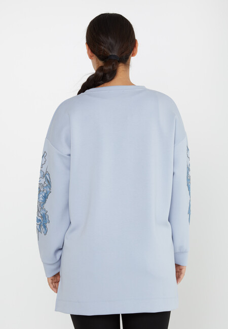 Women's Sweatshirt Embroidered Floral Pattern Blue - 17783 | KAZEE - Thumbnail