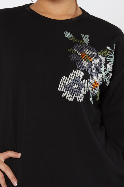 Women's Sweatshirt Embroidered Long Sleeve Black - 17857 | KAZEE - Thumbnail