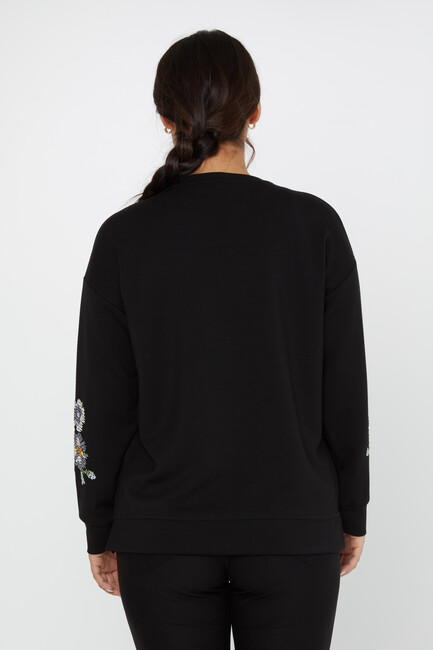 Women's Sweatshirt Embroidered Long Sleeve Black - 17857 | KAZEE - Thumbnail