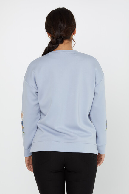 Women's Sweatshirt Embroidered Long Sleeve Blue - 17857 | KAZEE - Thumbnail