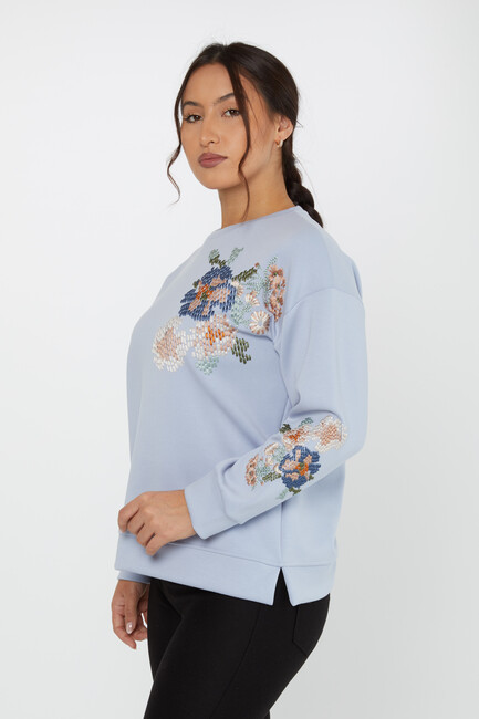 Women's Sweatshirt Embroidered Long Sleeve Blue - 17857 | KAZEE - Thumbnail