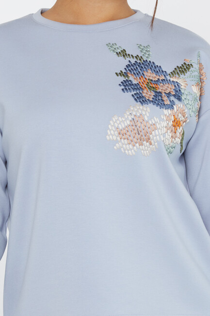 Women's Sweatshirt Embroidered Long Sleeve Blue - 17857 | KAZEE - Thumbnail