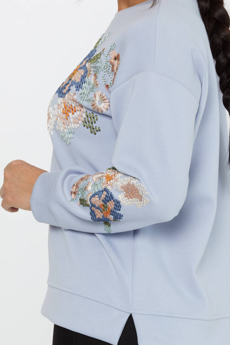 Women's Sweatshirt Embroidered Long Sleeve Blue - 17857 | KAZEE