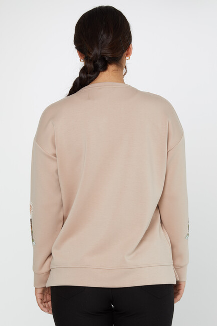 Women's Sweatshirt Embroidered Long Sleeve Beige - 17857 | KAZEE - Thumbnail