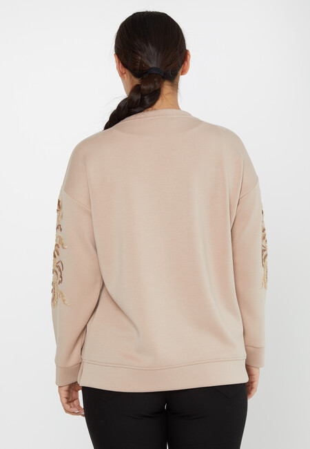 Women's Sweatshirt Embroidered Patterned Beige - 17782 | KAZEE - Thumbnail