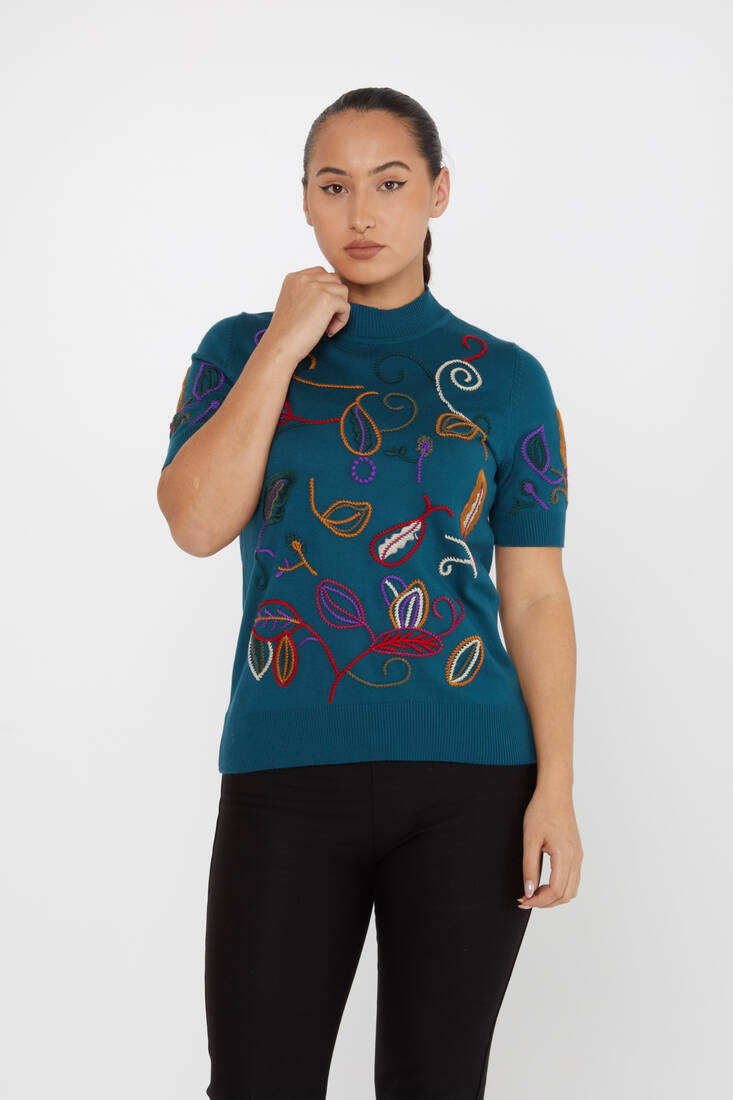 Women's Sweatshirt Embroidered Petrol - 15844 | KAZEE