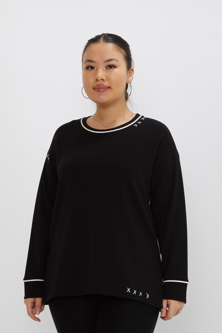 Women's Sweatshirt Embroidered Black - 17752 | KAZEE - Thumbnail