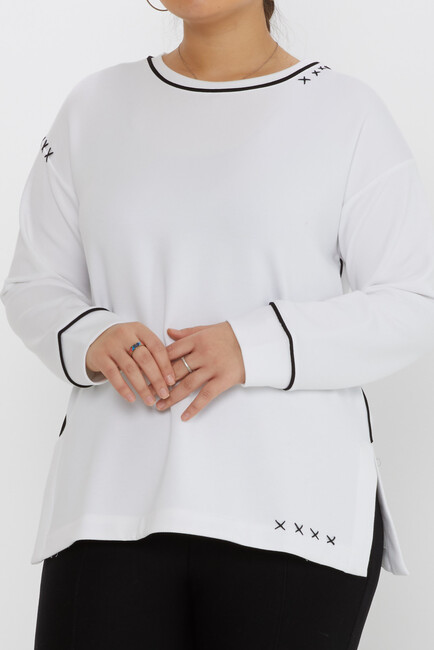 Women's Sweatshirt Ecru with Embroidery Details - 17752 | KAZEE - Thumbnail