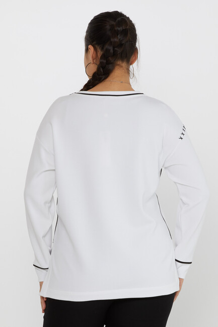 Women's Sweatshirt Ecru with Embroidery Details - 17752 | KAZEE - Thumbnail