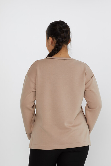 Women's Sweatshirt Embroidery Detailed Mink - 17752 | KAZEE - Thumbnail