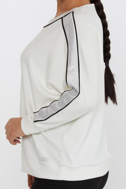 Women's Sweatshirt Striped Detailed Stoned Ecru - 2230 | KAZEE - Thumbnail