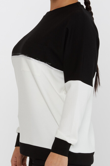 Women's Sweatshirt Pocket Detail Stoned Black-Ecru - 2311 | KAZEE - Thumbnail