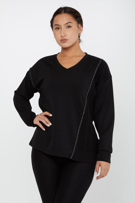 Women's Sweatshirt Self-Woven Black - 17850 | KAZEE - Thumbnail