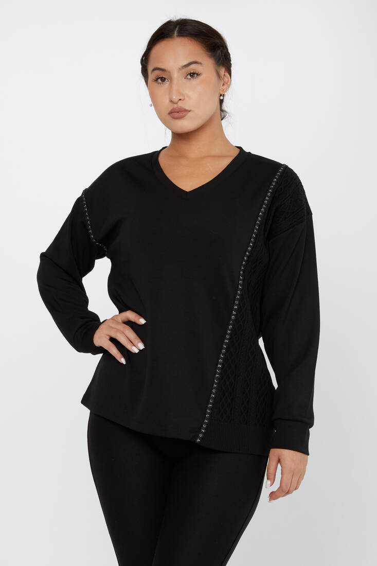 Women's Sweatshirt Self-Woven Black - 17850 | KAZEE