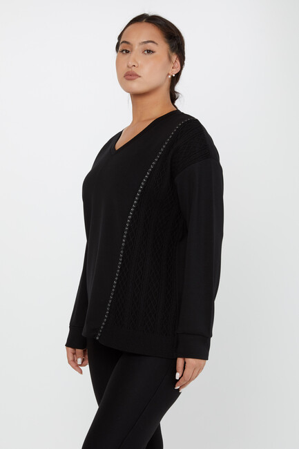 Women's Sweatshirt Self-Woven Black - 17850 | KAZEE - Thumbnail