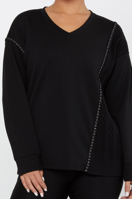 Women's Sweatshirt Self-Woven Black - 17850 | KAZEE - Thumbnail