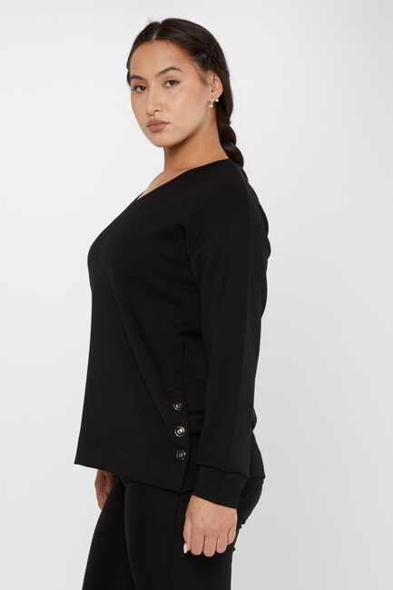 Women's Sweatshirt Sleeves Button Detail Black - 17795 | KAZEE - Thumbnail