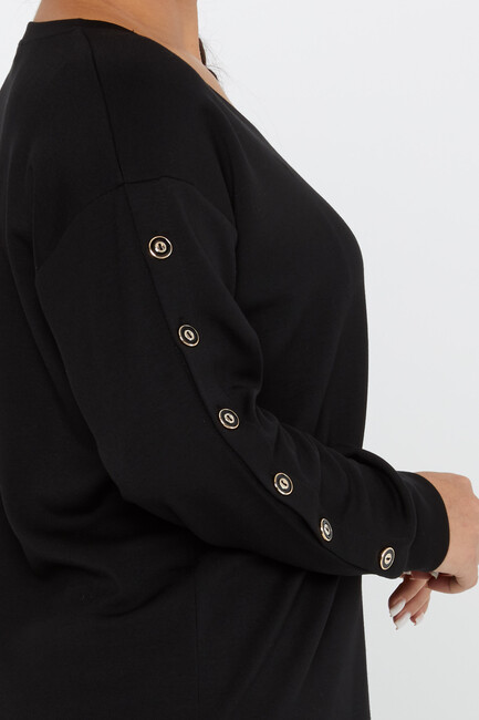 Women's Sweatshirt Sleeves Button Detail Black - 17795 | KAZEE - Thumbnail