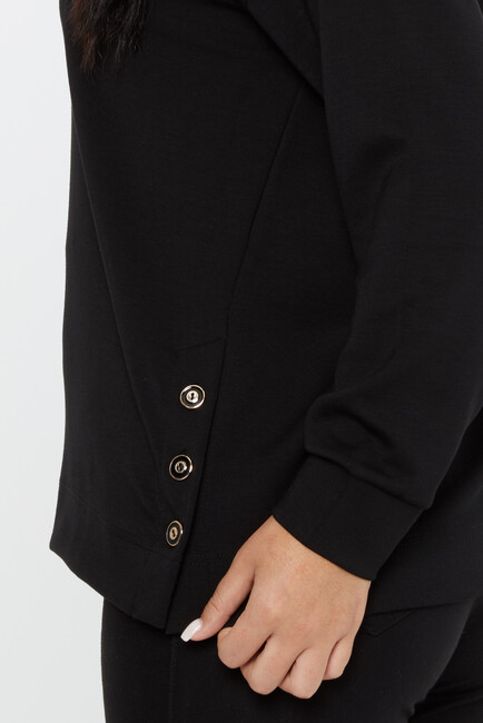 Women's Sweatshirt Sleeves Button Detail Black - 17795 | KAZEE - Thumbnail