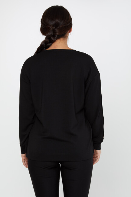 Women's Sweatshirt Sleeves Button Detail Black - 17795 | KAZEE - Thumbnail