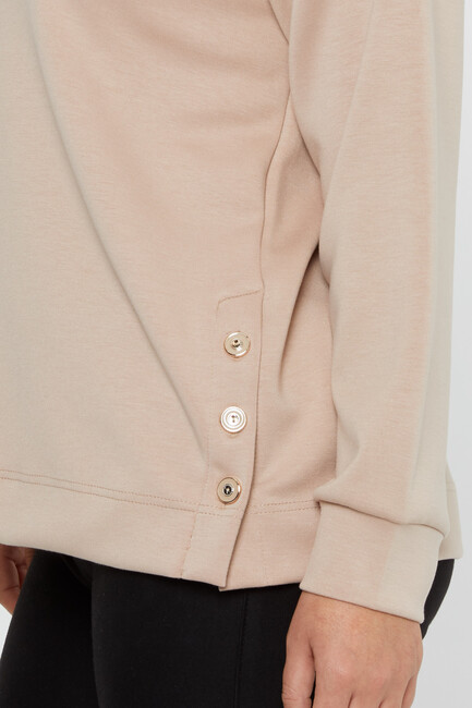 Women's Sweatshirt Sleeves Button Detail Beige - 17795 | KAZEE - Thumbnail