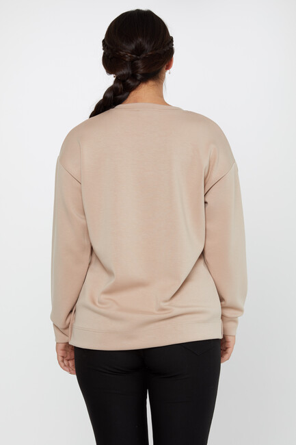 Women's Sweatshirt Sleeves Button Detail Beige - 17795 | KAZEE - Thumbnail