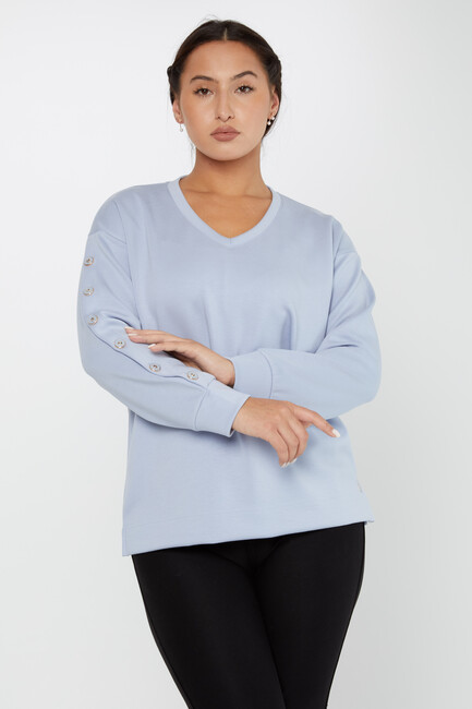 Women's Sweatshirt Sleeves Button Detail Blue - 17795 | KAZEE - Thumbnail