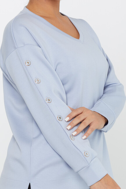 Women's Sweatshirt Sleeves Button Detail Blue - 17795 | KAZEE - Thumbnail