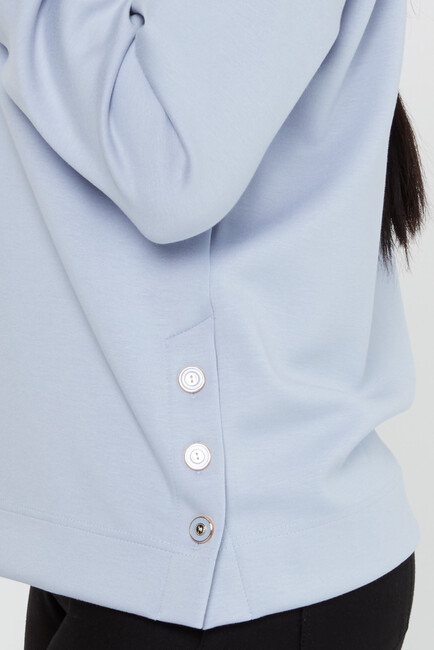 Women's Sweatshirt Sleeves Button Detail Blue - 17795 | KAZEE - Thumbnail