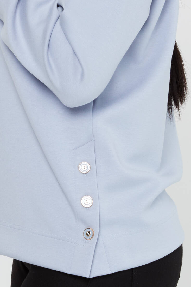 Women's Sweatshirt Sleeves Button Detail Blue - 17795 | KAZEE