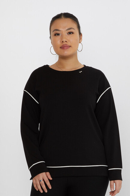 Women's Sweatshirt Slit Stripe Detail Black - 17790 | KAZEE - Thumbnail