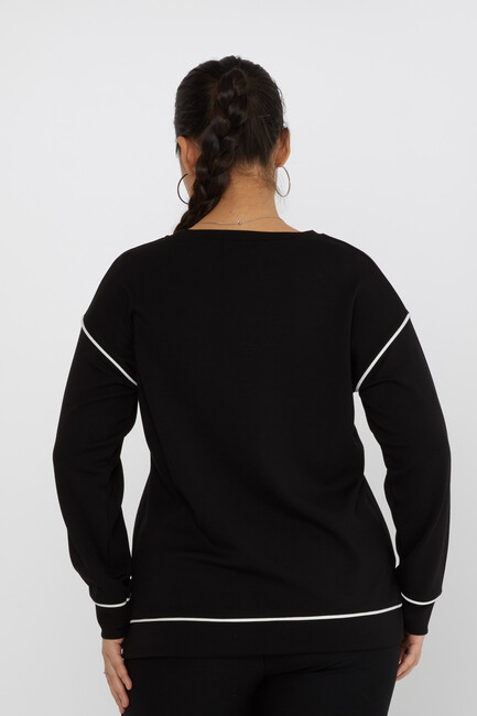 Women's Sweatshirt Slit Stripe Detail Black - 17790 | KAZEE - Thumbnail