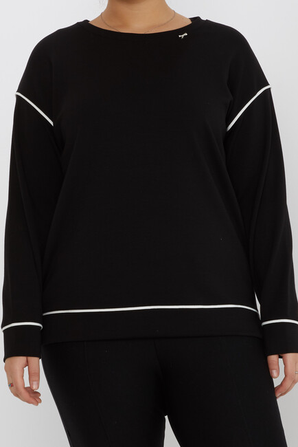 Women's Sweatshirt Slit Stripe Detail Black - 17790 | KAZEE - Thumbnail