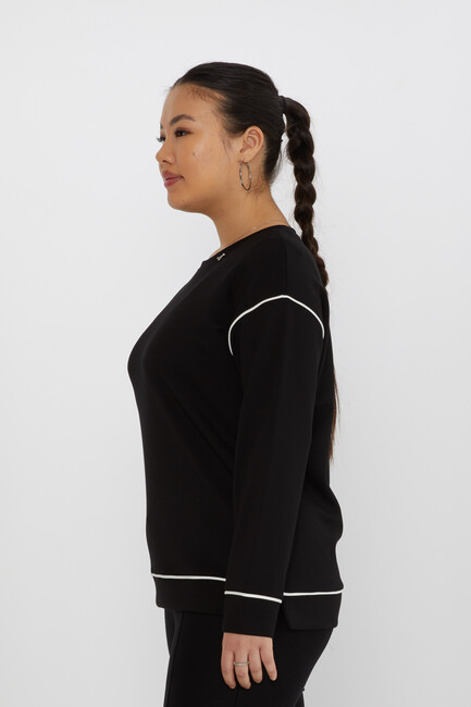 Women's Sweatshirt Slit Stripe Detail Black - 17790 | KAZEE - Thumbnail