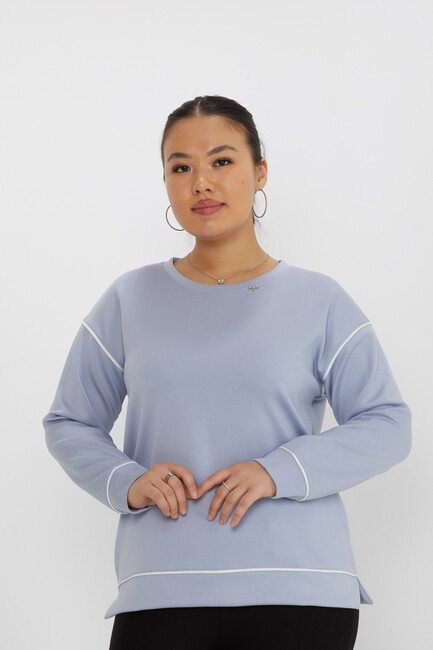 Women's Sweatshirt Slit Stripe Detail Blue - 17790 | KAZEE - Thumbnail