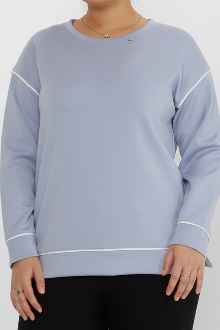 Women's Sweatshirt Slit Stripe Detail Blue - 17790 | KAZEE - Thumbnail