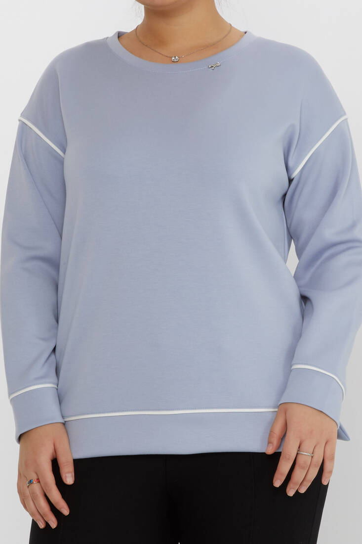 Women's Sweatshirt Slit Stripe Detail Blue - 17790 | KAZEE