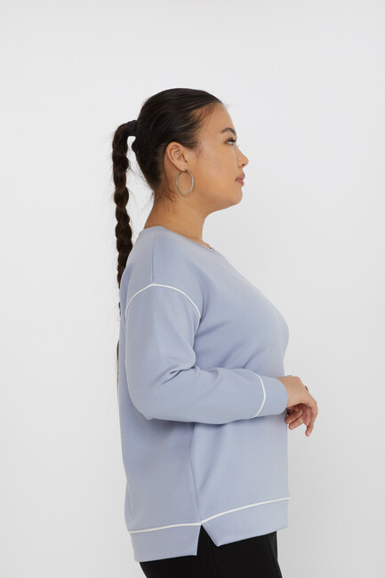 Women's Sweatshirt Slit Stripe Detail Blue - 17790 | KAZEE - Thumbnail