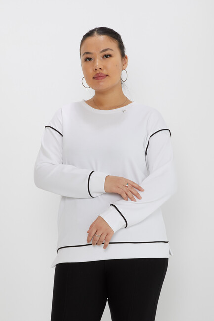 Women's Sweatshirt Slit Stripe Detail Ecru - 17790 | KAZEE - Thumbnail