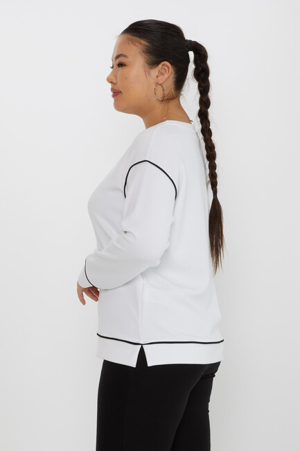 Women's Sweatshirt Slit Stripe Detail Ecru - 17790 | KAZEE - Thumbnail