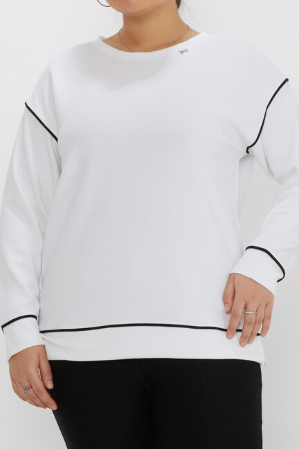 Women's Sweatshirt Slit Stripe Detail Ecru - 17790 | KAZEE - Thumbnail